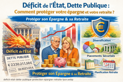 déficit de l’État et de la dette publique montrant les enjeux pour l’épargne et la retraite avec des solutions comme la diversification, les placements sécurisés et la planification patrimoniale
